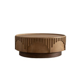 Coffee Table Round Wood Modern Solid Wood Veneer Handcrafted Relief Tea Table with Sturdy Pedestal W3158P323243
