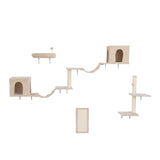 ZNTS Wall-mounted Cat Tree, Cat Furniture with 2 Cat Condos House, 3 Cat Wall Shelves, 2 Ladder, 1 Cat W2181P153126