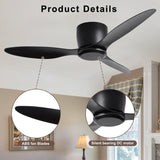 ZNTS 52" Flush Mount Ceiling Fan without light, 3 Reversible Blades, with 6 Speeds Reversible DC W2352P154691