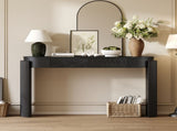 TREXM Entryway Table with Natural Wood Grain Finish, Console Table with Fluted Design, Oval Top and N715P288632B