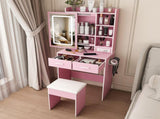Small Makeup Vanity Desk with Mirror & Adjustable LED Lights,Built-in Power Outlet & Hidden Storage, W2699P476375