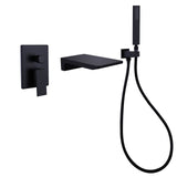 Wall Mount Tub Faucet Matte Black, Waterfall Wall Mount Tub Filler Faucet with Handheld Shower DSBB812MB