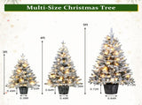 3Piece Flocked PreLit Christmas Tree Set, 3FT 4FT 5FT Potted Artificial Tree with Warm White LED 3 N710P513662K