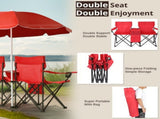 2-Seat Outdoor Folding Chair with Removable Umbrella for Beach, Camping and Fishing, Red 10133595