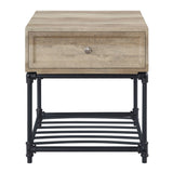 Oak and Sandy Black End Table with Slatted Lower Shelf B062P186444