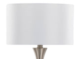 Lenuxe 24" Contemporary Metal Table Lamp in Brushed Nickel with White Semi-gloss Linen Shade from B202P224072