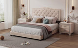 Queen Size Upholstered Bed Frame with Rivet Design, Modern Velvet Platform Bed with Tufted 90764002