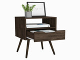 Nightstand 25"H, Superior Top, Four Legs, One Open Shelf, One Drawer, Dark Walnut B097132995