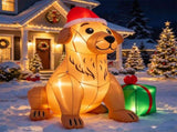 5 FT Christmas Inflatable Golden Retriever with Christmas Hat & Gift Box, Built-in LED Lights, Blow 26204893