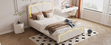 Twin Size Upholstered Platform Bed with Curve Shaped and Height-adjustbale Headboard,LED Light WF323748AAK