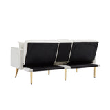 Cream White Velvet Futon Sofa Bed with Gold Metal Legs W58849088
