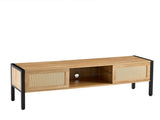 54.33" Rattan TV cabinet with variable color light strip, double sliding doors for storage, W1265121746