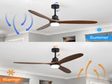 60 Inch Ceiling Fan With Lights 3 Solid Wood Fan Blade Noiseless Reversible Motor Remote Control W882P212625
