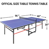 8ft Blue Mid-Size Table Tennis Table Foldable & Portable Ping Pong Table Set for Indoor Games with W1408P324620