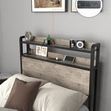 Twin Bed Frames , Headboard and Charging Station & LED Light for Bedroom, Solid and Stable, Noise W2129P314786