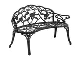 Outdoor Cast Aluminum Patio Bench, Porch Bench Chair with Curved Legs Rose Pattern, Black 50857414