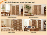 4 Panel Paulownia Wood Folding Room Divider with Wave Cutout Pattern, Double-Side 180&deg Hinges 10815504