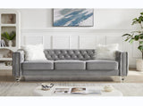 Gray, Three-seater Sofa, Velvet Crystal Buckle Upholstery Sofa, Crystal Feet, Removable Cushion, Two 57265438