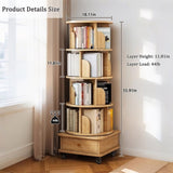 5 Tier Rotating Bookshelf, 360&deg Display Round Spinning Bookshelf with Wheels,-Saving, Small W3204P293695