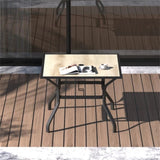 Outdoor Patio Dining Table Square Metal Table with Umbrella Hole and Wood-Look Tabletop for W1859113136