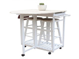 Foldable With Wooden Handle Semicircle Dining Cart With Round Stools White 37144410