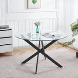 Black Dining Table with cross metal leg and glass,Modern Space Saving Kitchen Table for Living W234P311860