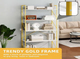 5 Tier Bookshelf, Modern Gold& White Bookcase, Open Bookcase Storage Organizer for Bedroom, Living 74837435