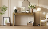 TREXM Entryway Table with Natural Wood Grain Finish, Console Table with Fluted Design, Oval Top and N715P288632D
