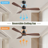 48 Inch Ceiling Fan Without Light, 3 Solid Wood Blades Outdoor Ceiling Fan 6-speed Reversible DC W882P164175