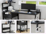 Computer Desk with Power Outlet & Storage Shelves, Study Writing Table with USB Ports Charging 20137043