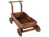 Wooden Wagon Box, Mobile Garden with 4 Wheels, Handle, Drain Hole, Decorative Flower 32362630
