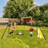 ZNTS XNS093 rinbow colour interesting three swingset with Textilene swing and Tree Swing Disc metal W1711P208402