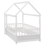 ZNTS Twin Size Floor Wooden Bed with House Roof Frame, Fence Guardrails,White 80284978