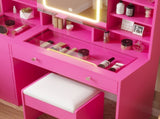 Barbie pink particle board, tempered glass top, linen-finished triamcinol finish, 5-drawer dressing 95995361