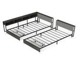 Upholstered Twin Bed Frame for 2 Kids with Storage Bookcase Divider,Charging Station ,Drawers and T6689P602011