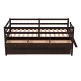 ZNTS Low Loft Bed Twin Size with Full Safety Fence, Climbing ladder, Storage Drawers and Trundle Espresso WF312991AAP