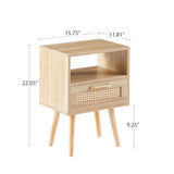 15.75" Rattan End table with drawer and solid wood legs, Modern nightstand, side table for living W126573110