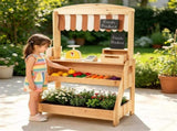 2-in-1 Kids Outdoor Mud Kitchen & Farmers Market Stand, Carbonized Fir Wood Pretend Grocery Store 38364671