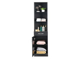MDF With Triamine One Door One Drawer Three Compartments High Cabinet Bathroom Wall Cabinet Black 01749391