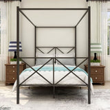 Metal Canopy Bed Frame, Platform Bed Frame with X Shaped Frame Full Black W84041891
