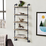 Oak and Sandy Black Rectangle 5-Tier Wall Shelf B062P184603