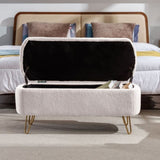 ZNTS Ivory White Storage Ottoman for End of Bed Gold Legs, Modern Ivory White Faux Fur Entryway W117082032