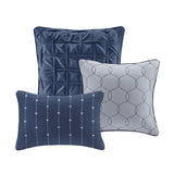 7 Piece Printed Seersucker Comforter Set Navy Queen B03597178
