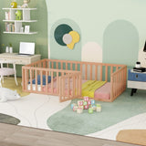 Twin Size Wood Floor Bed Frame with Fence and Door, Natural WF299299AAM
