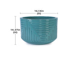 Handmade Ceramic Planter, 16 Inch Diameter, Teal Green with Textured Groove Pattern, for Monstera W3273P326368