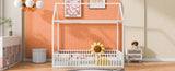 Twin Size Metal House Bed with Fence and Door, White MF315932AAK