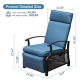 Adjustable Patio Recliner Chair Metal Outdoor Lounge Chair with Flip Table Push Back, Adjustable W1859P196390
