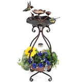 Copper Solar Bird Bath Feeder Combo with Flower Planter Pedestal and Solar Lights 92400841