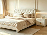 Full Size Upholstered Platform Bed Frame with 46" Tufted Boucle Headboard, Wooden Slat Support, 51183834