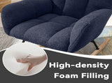 Dark Blue Teddy Fabric Wingback Glider Rocker with Side Storage Pocket, Soft Comfy Nursing Rocking 30115103